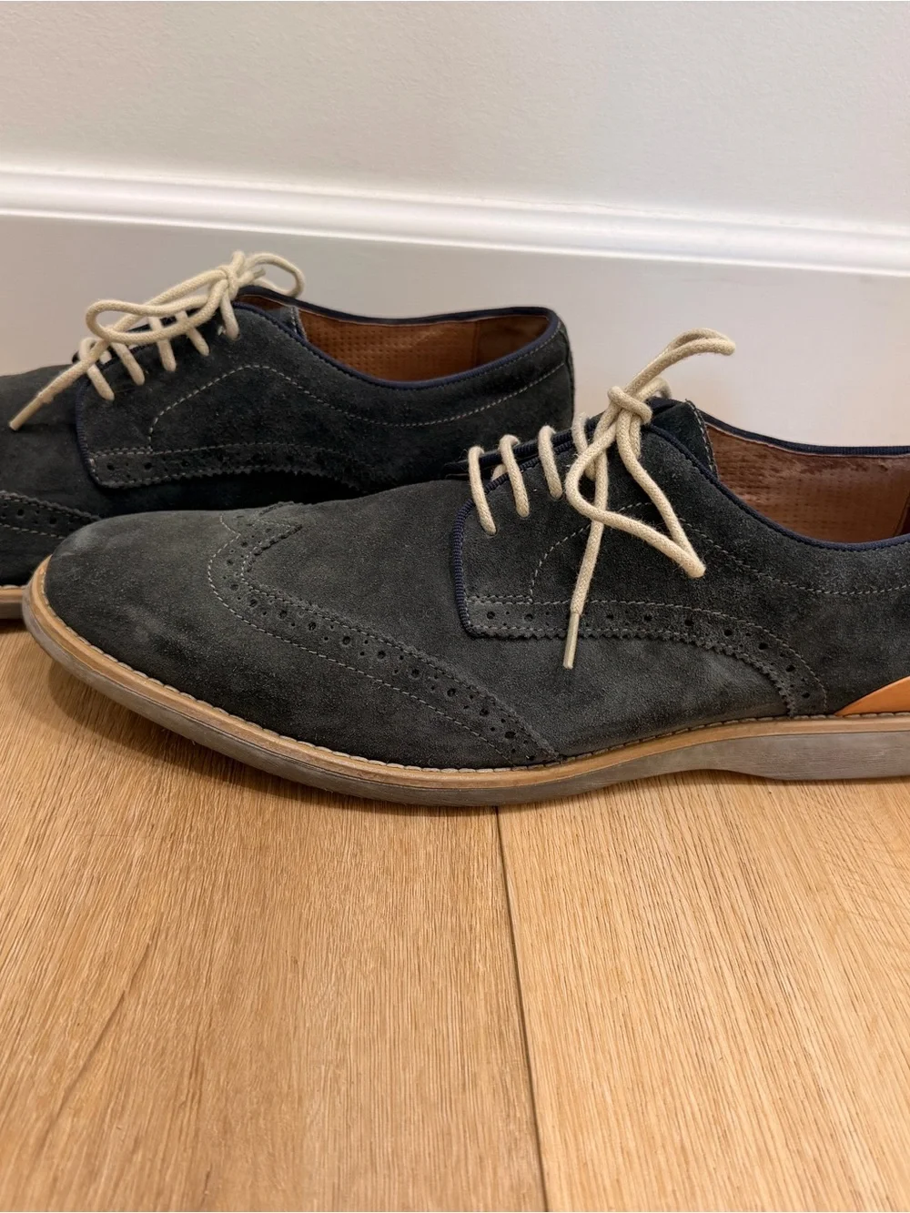 Johnston & Murphy Gray Suede Wingtip Sneakers with Tan Accents